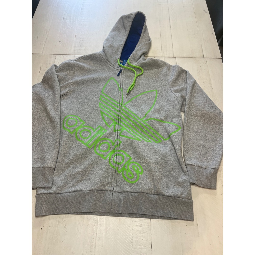 Adidas Originals Mens  Full Zip Hoodie Gray Lime Green Large Fleece